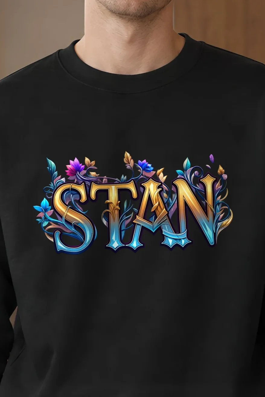 "Stan Floral Script" 1 Crewneck Sweatshirt - the graphic up close