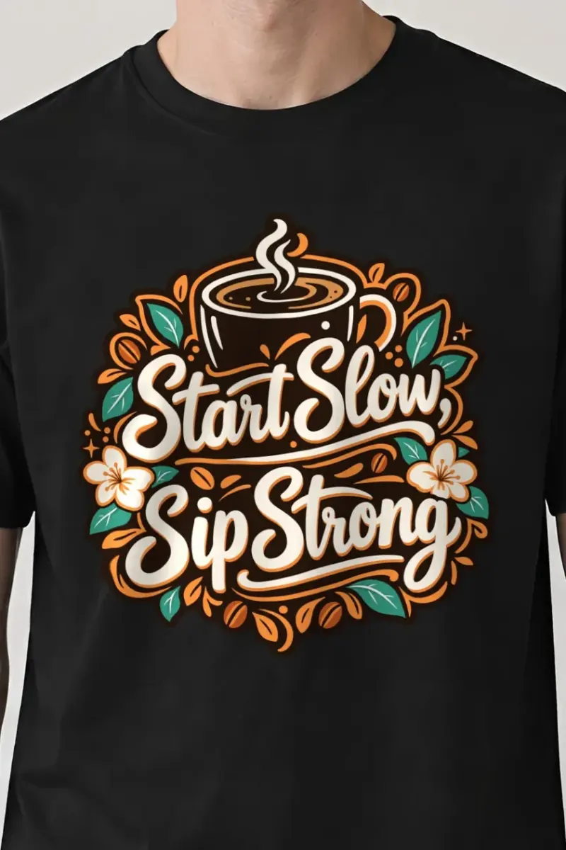 "Start Slow Sip Strong" Heavyweight Unisex Crewneck T-shirt
