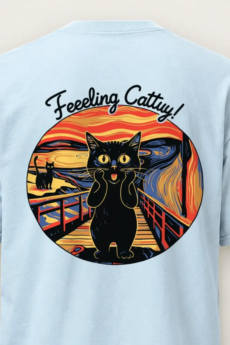 "Startled Sunset Cat" Heavyweight Unisex Crewneck T-shirt