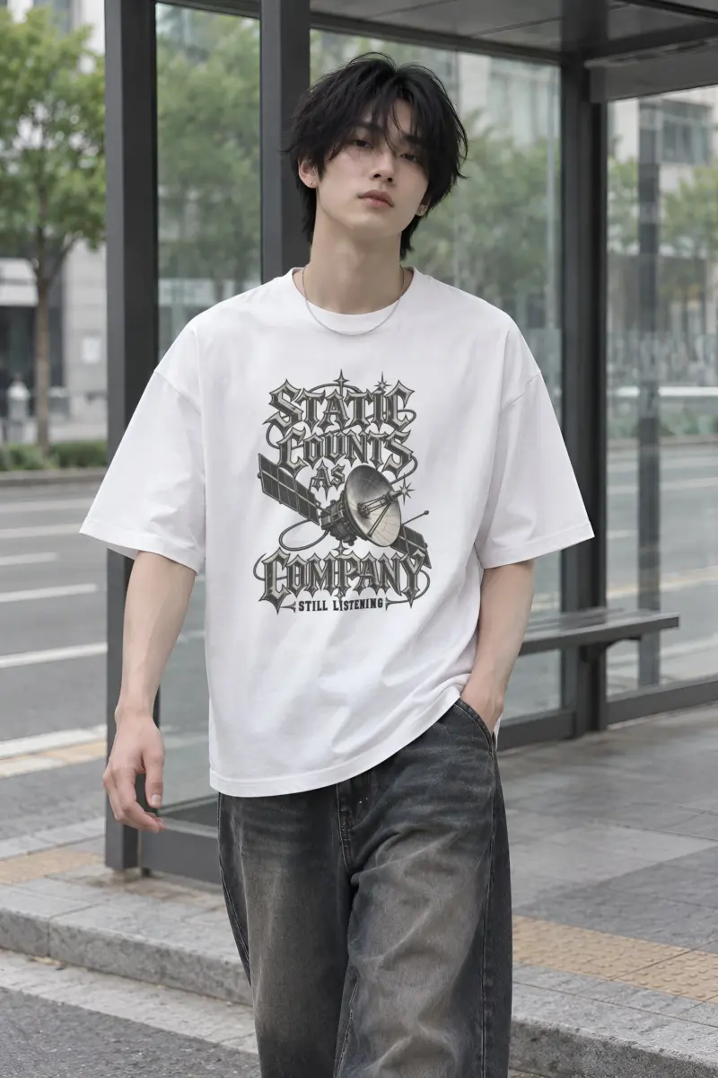 "Static Counts as Company" Men's Oversized Heavyweight Crewneck T-Shirt
