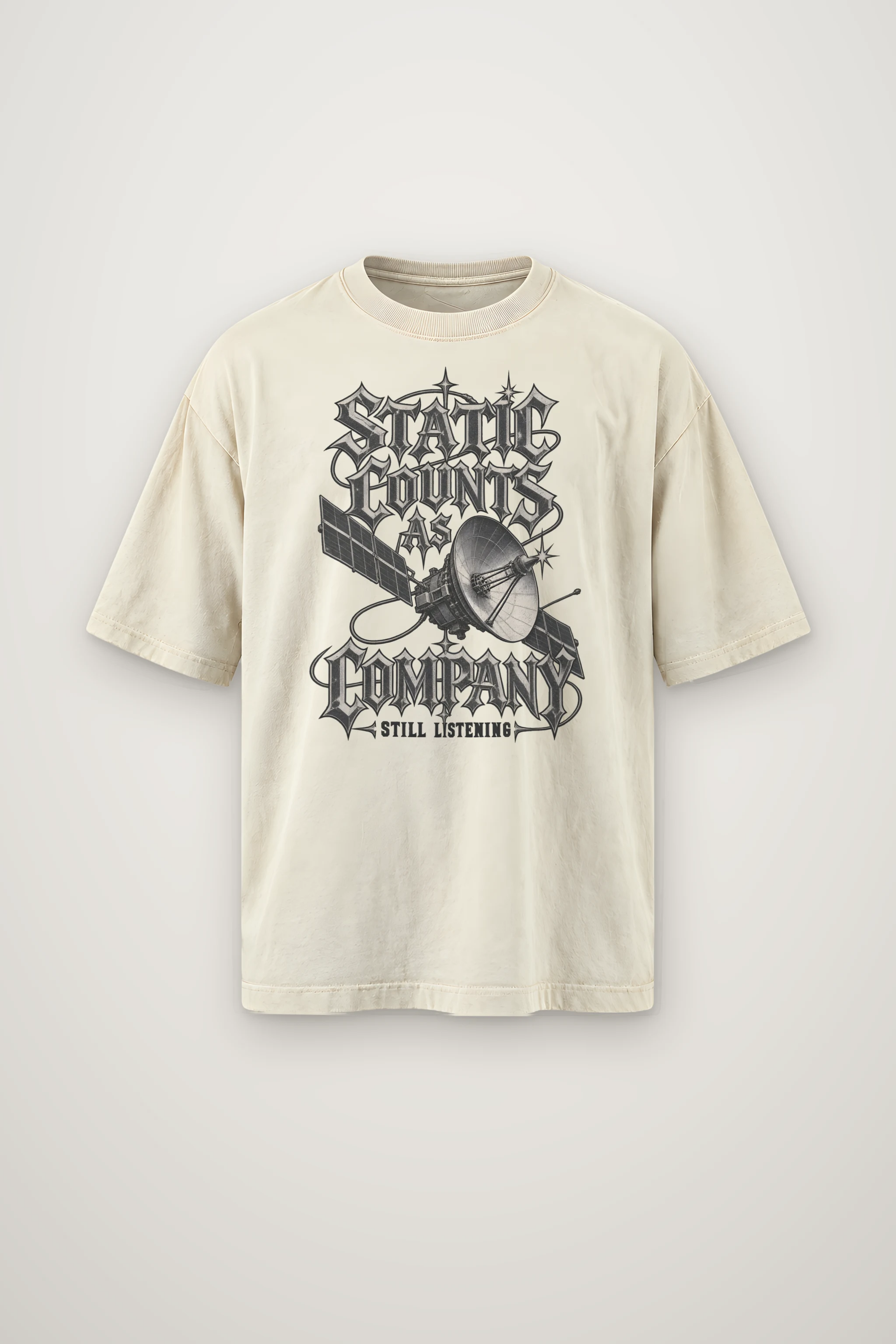 "Static Counts as Company" Men's Oversized Heavyweight Crewneck T-Shirt