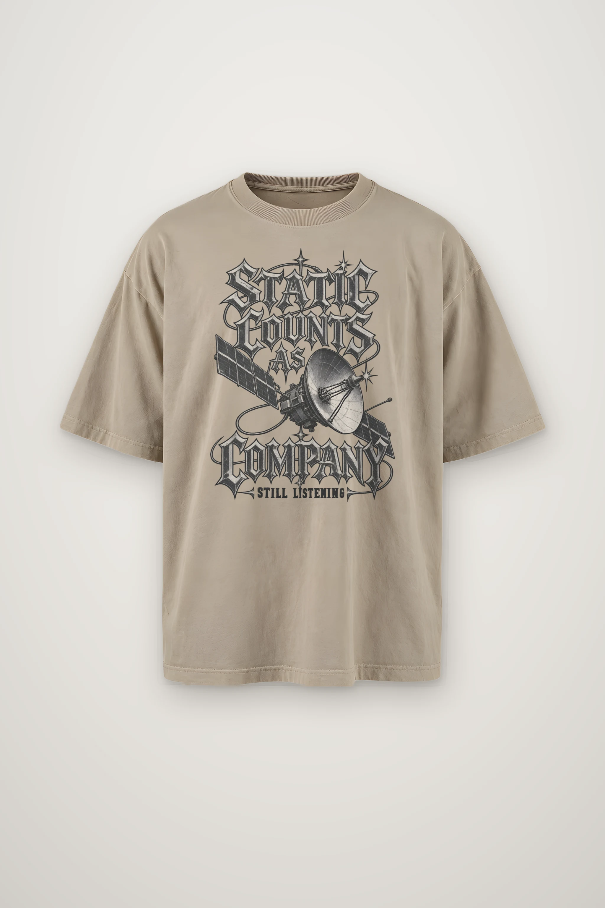 "Static Counts as Company" Men's Oversized Heavyweight Crewneck T-Shirt