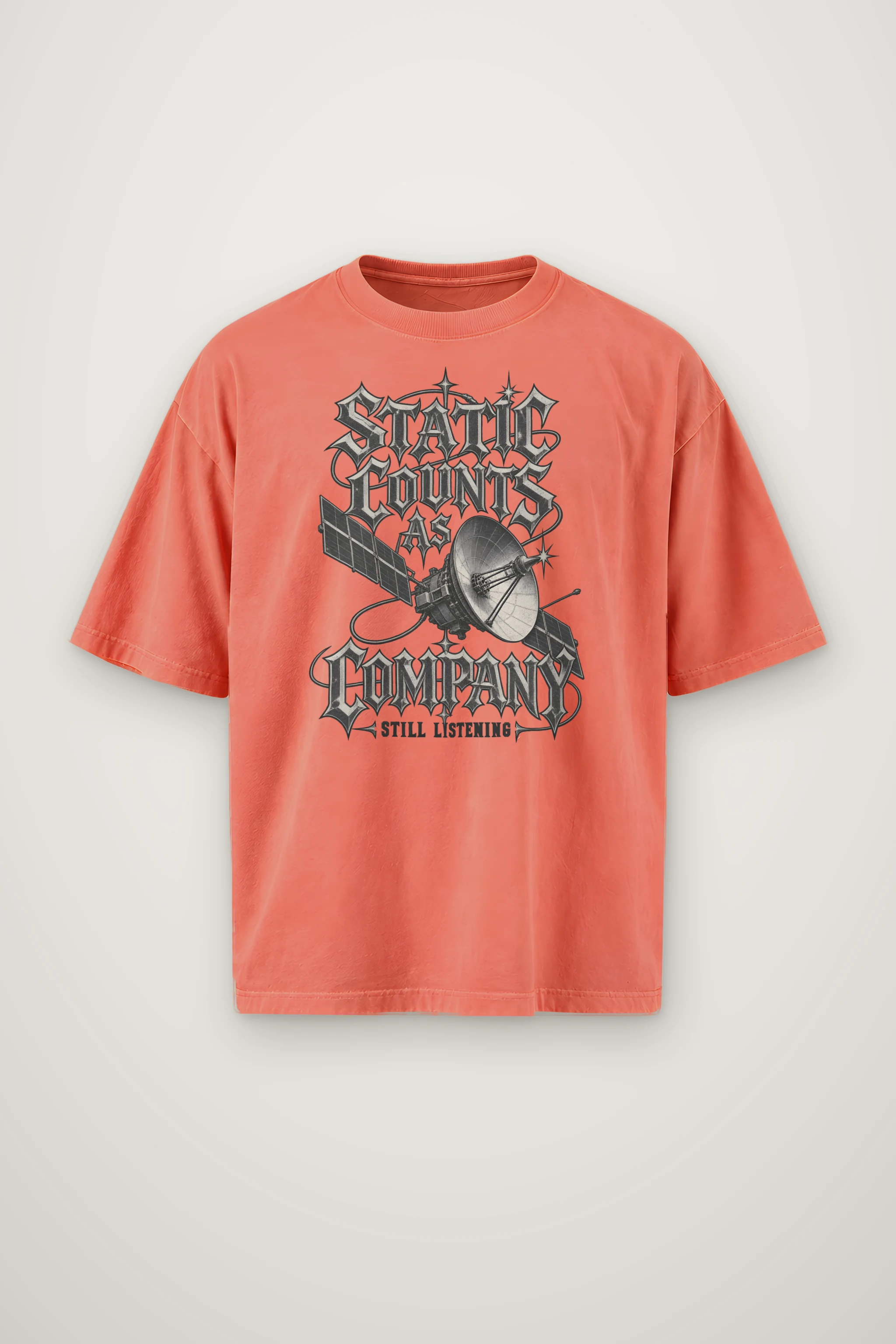 "Static Counts as Company" Men's Oversized Heavyweight Crewneck T-Shirt