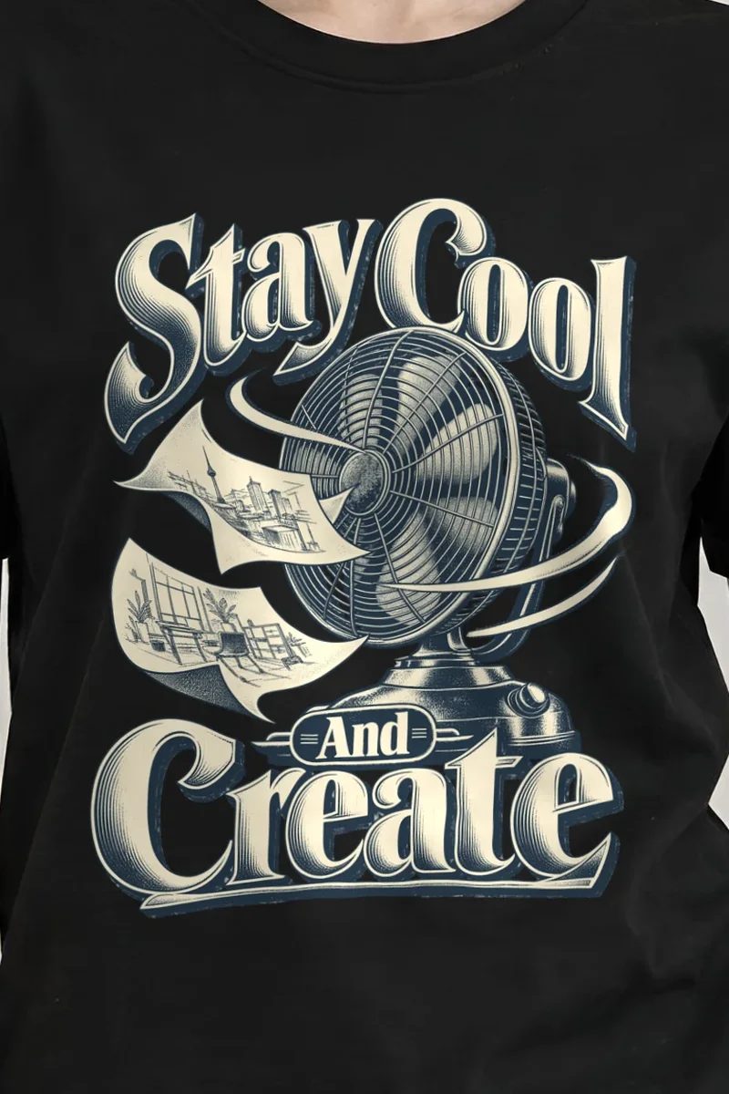 "Stay Cool And Create" Heavyweight Unisex Crewneck T-shirt - the graphic up close
