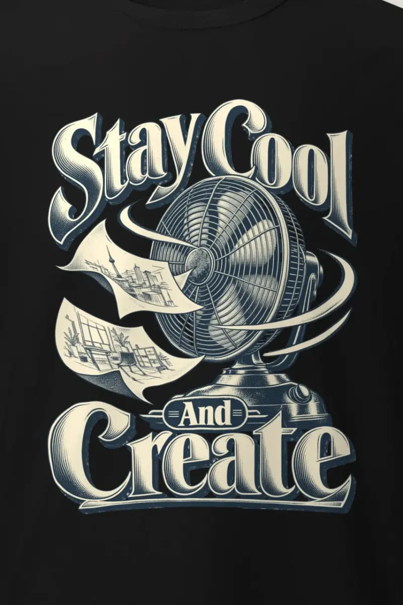 "Stay Cool And Create" Heavyweight Unisex Crewneck T-shirt - the graphic up close