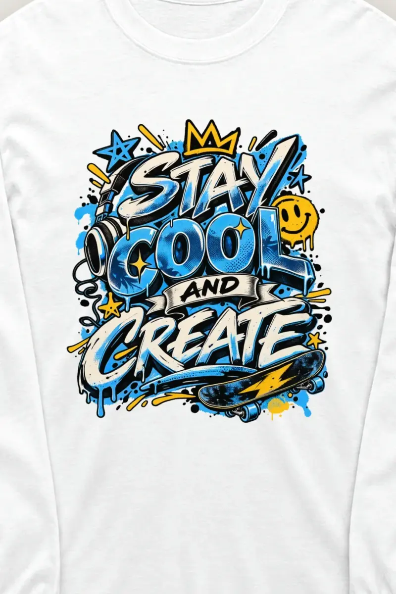 "Blue Gradient Graffiti" Unisex Longsleeve T-shirt - the graphic up close