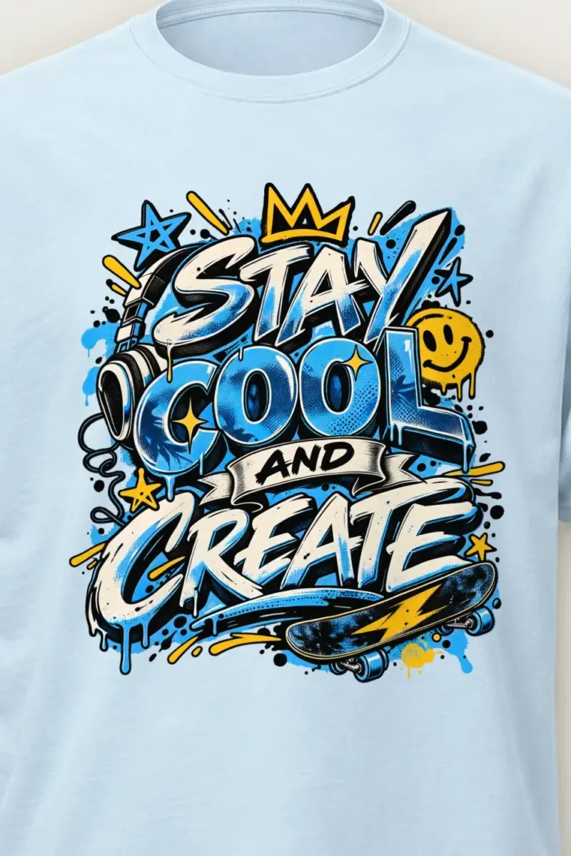 "Blue Graffiti Lettering" Heavyweight Unisex Crewneck T-shirt - the graphic up close