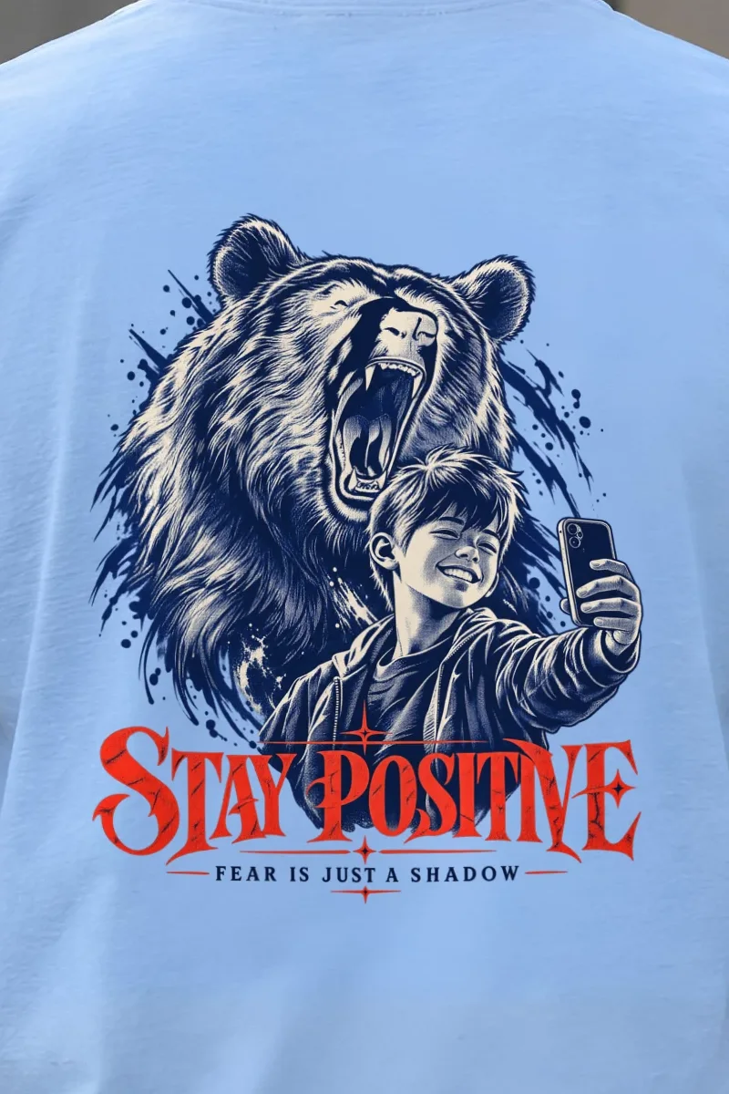 "Stay Positive" Heavyweight Unisex Crewneck T-shirt - the graphic up close