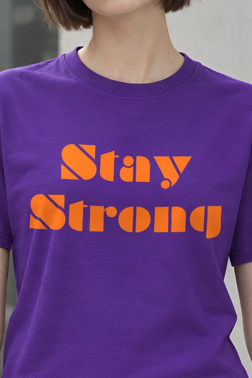 "Stay Strong Retro Banner" Heavyweight Unisex Crewneck T-shirt - the graphic up close