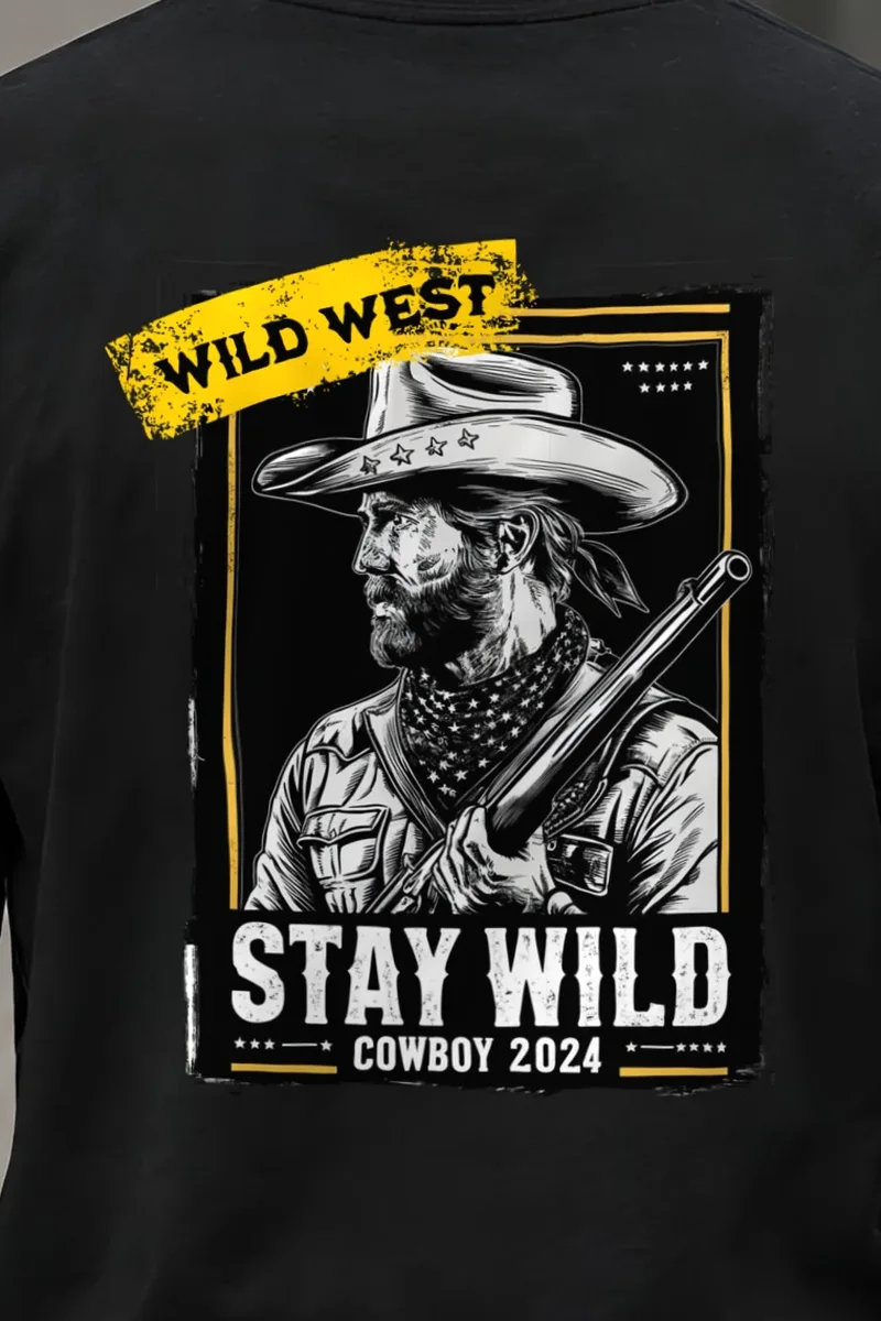 "Stay Wild Cowboy" Unisex Longsleeve T-shirt - the graphic up close
