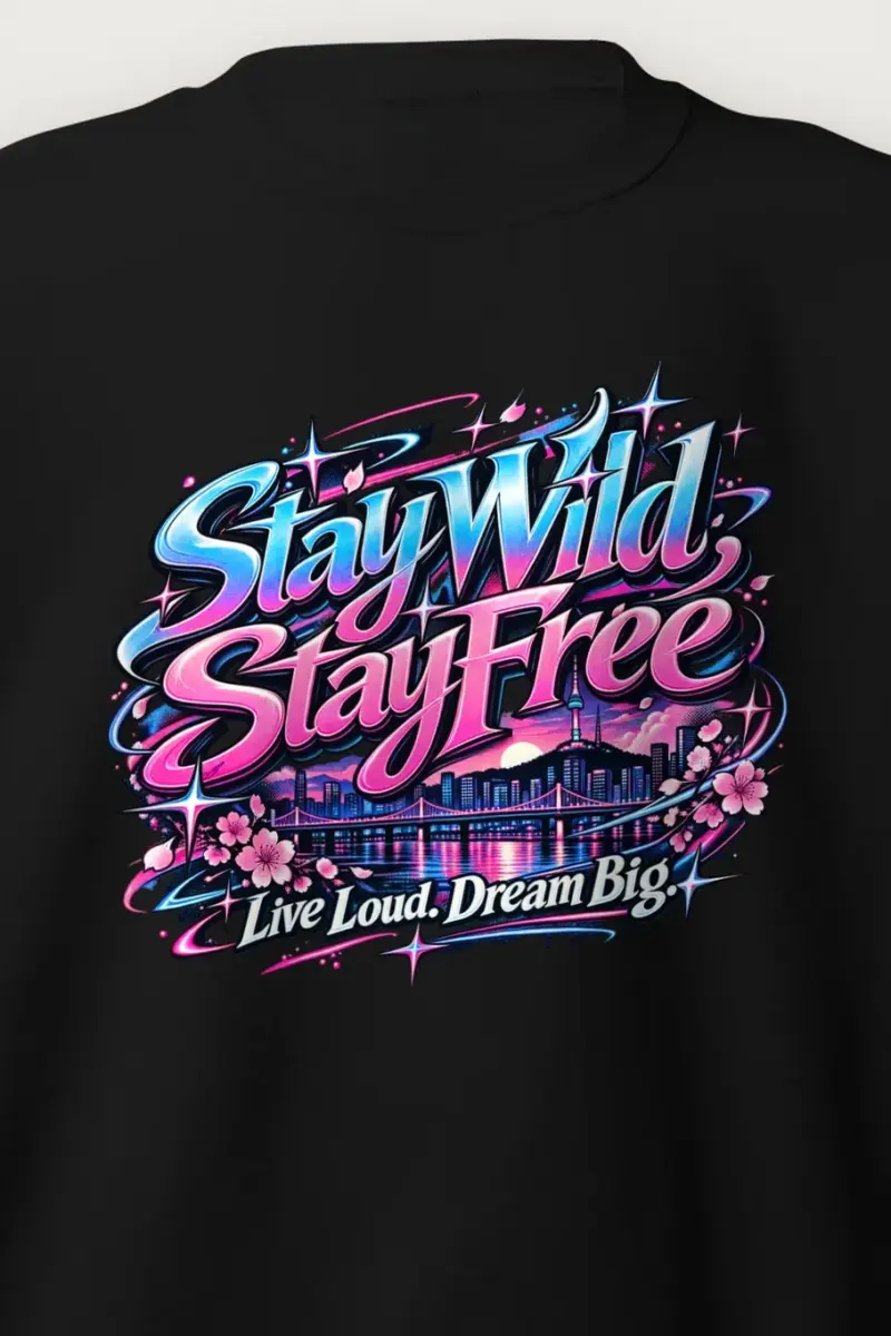 "Stay Wild Script Skyline" Heavy Blend Unisex Crewneck Sweatshirt - the graphic up close
