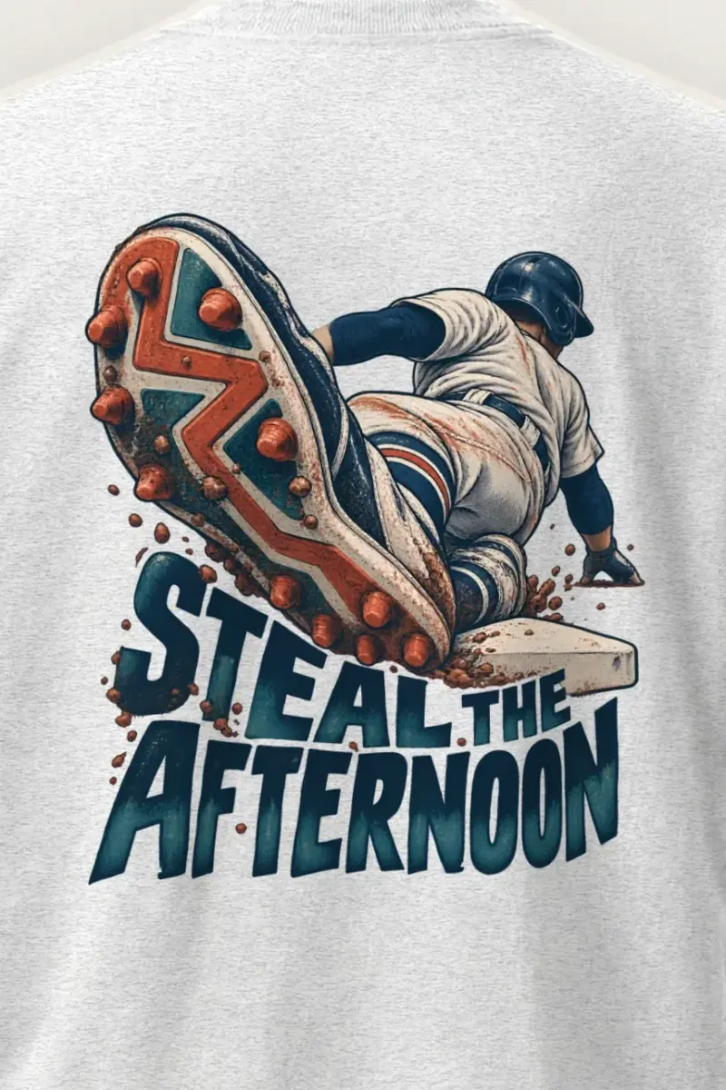 "Steal the Afternoon" Heavyweight Unisex Crewneck T-shirt - the graphic up close