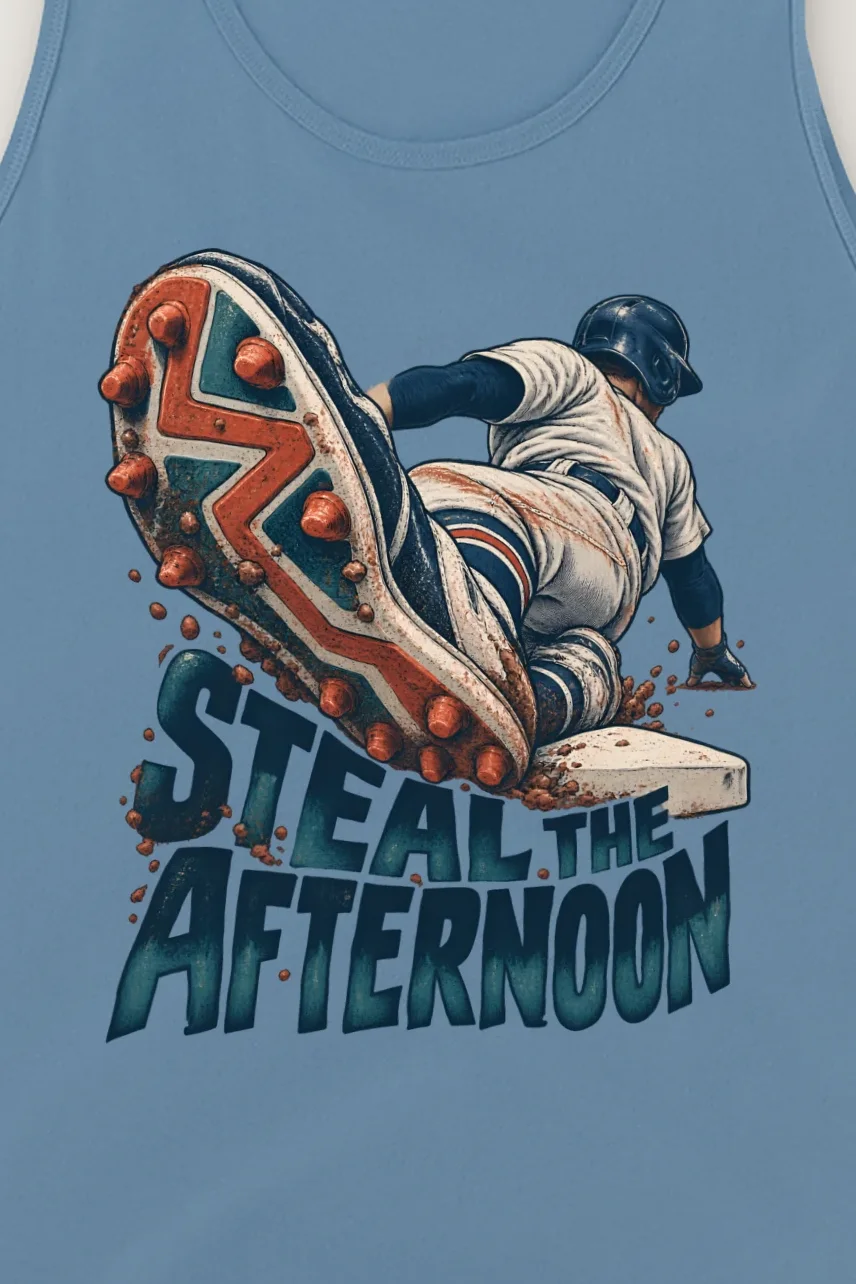 "Steal the Afternoon" Unisex Jersey Tank - the graphic up close