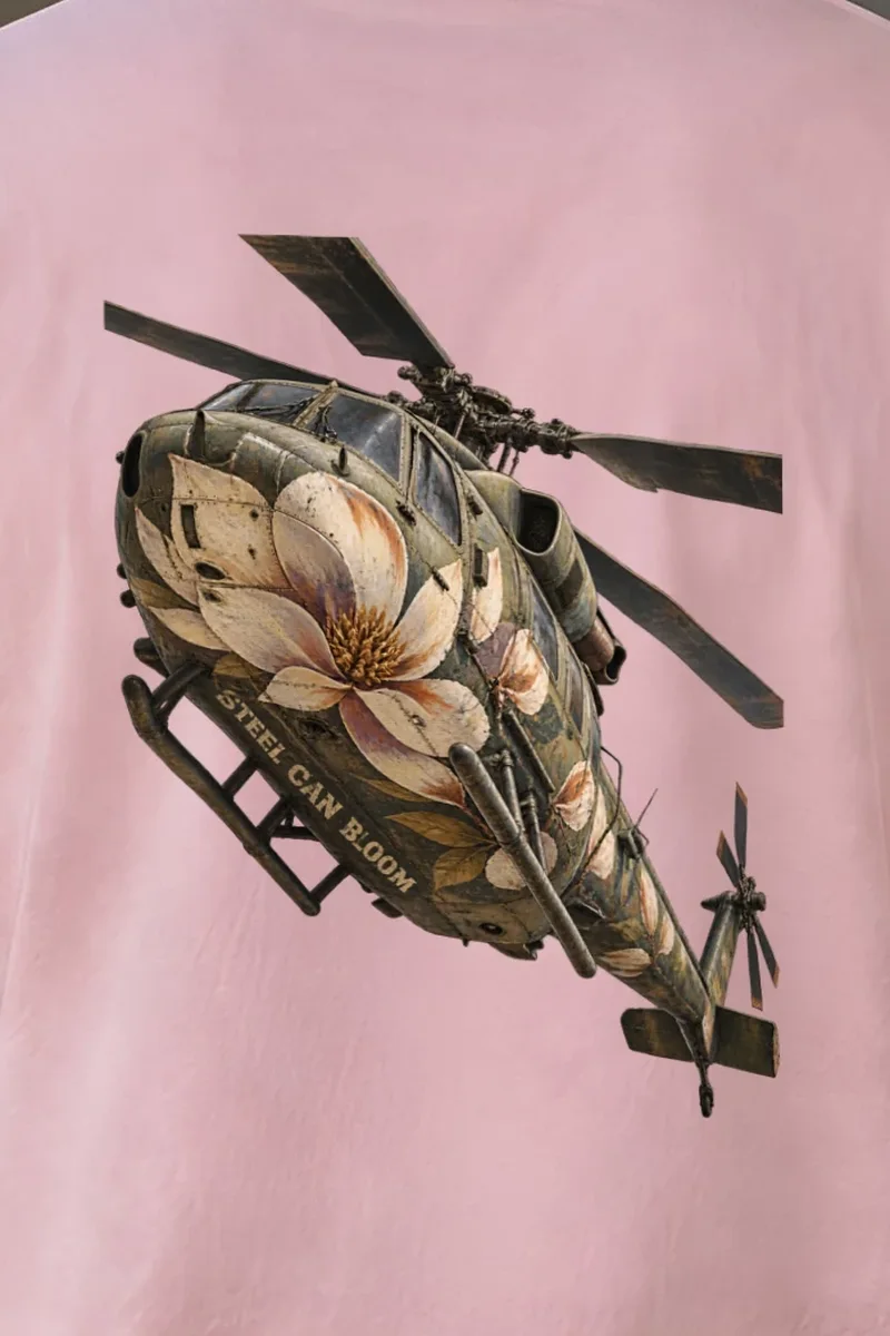 "Steel Can Bloom" Heavyweight Unisex Crewneck T-shirt - the graphic up close