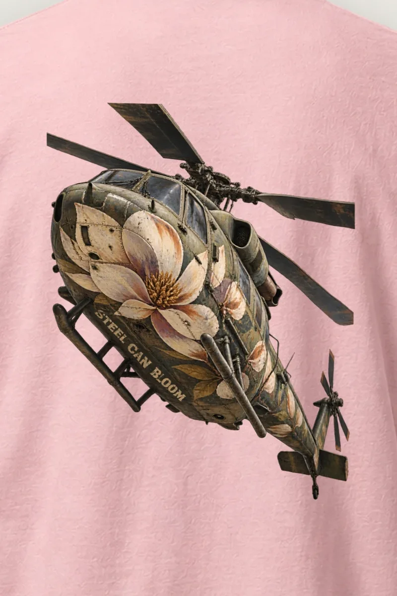 "Steel Can Bloom" Heavyweight Unisex Crewneck T-shirt - the graphic up close