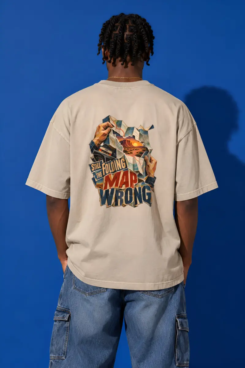 "Still Folding the Map Wrong" Unisex Oversized Heavyweight Crewneck T-Shirt