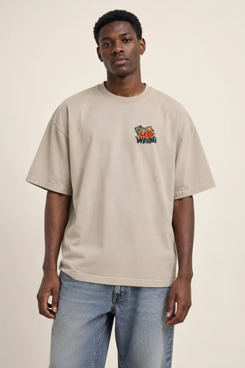 "Still Folding the Map Wrong" Unisex Oversized Heavyweight Crewneck T-Shirt