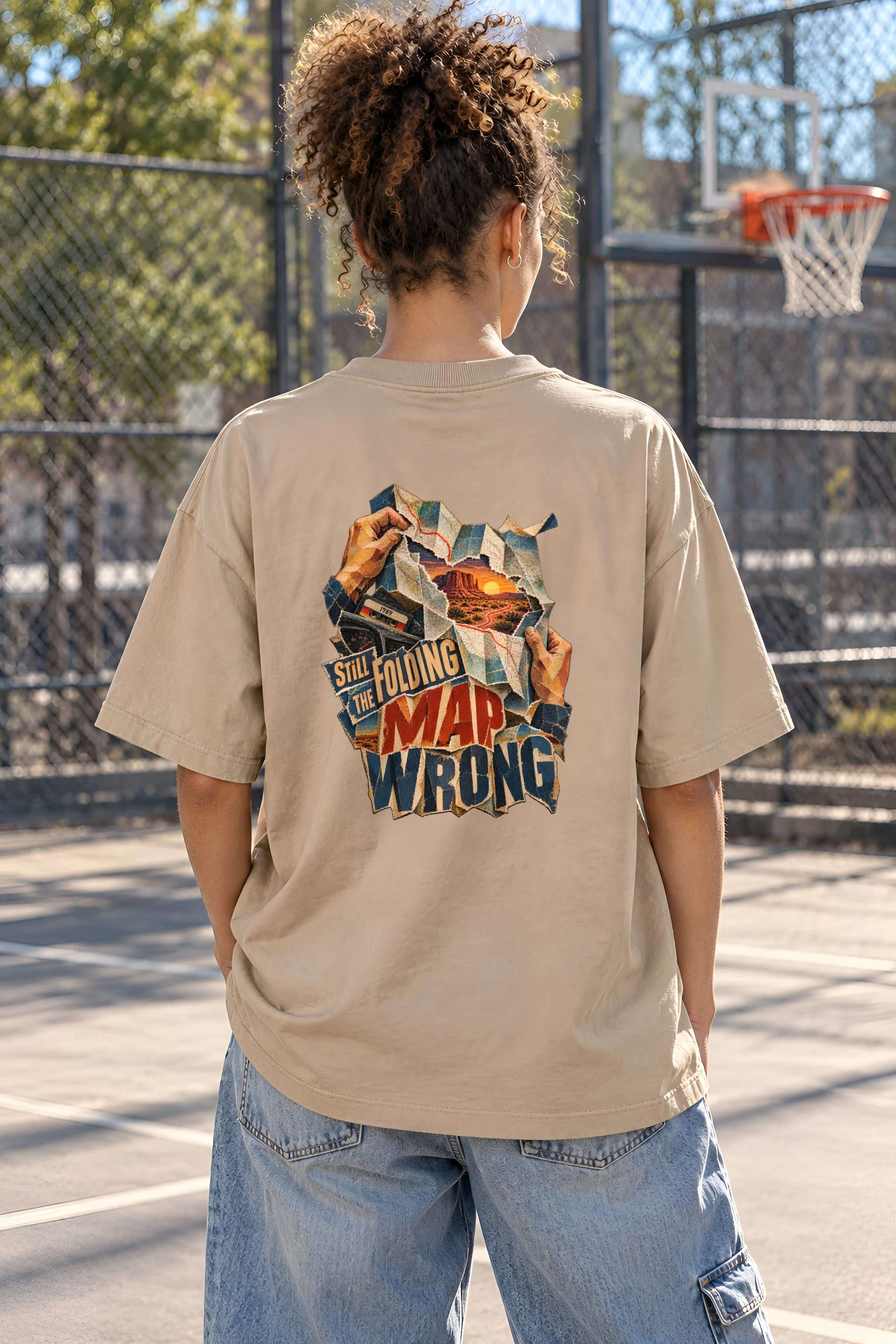 "Still Folding the Map Wrong" Unisex Oversized Heavyweight Crewneck T-Shirt