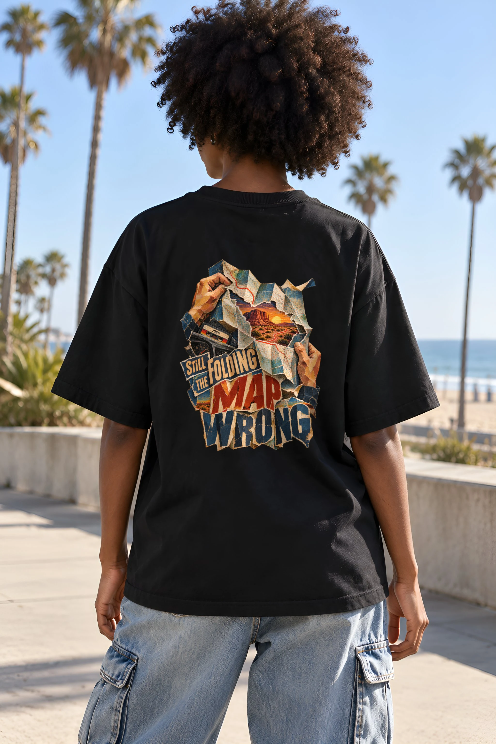 "Still Folding the Map Wrong" Unisex Oversized Heavyweight Crewneck T-Shirt