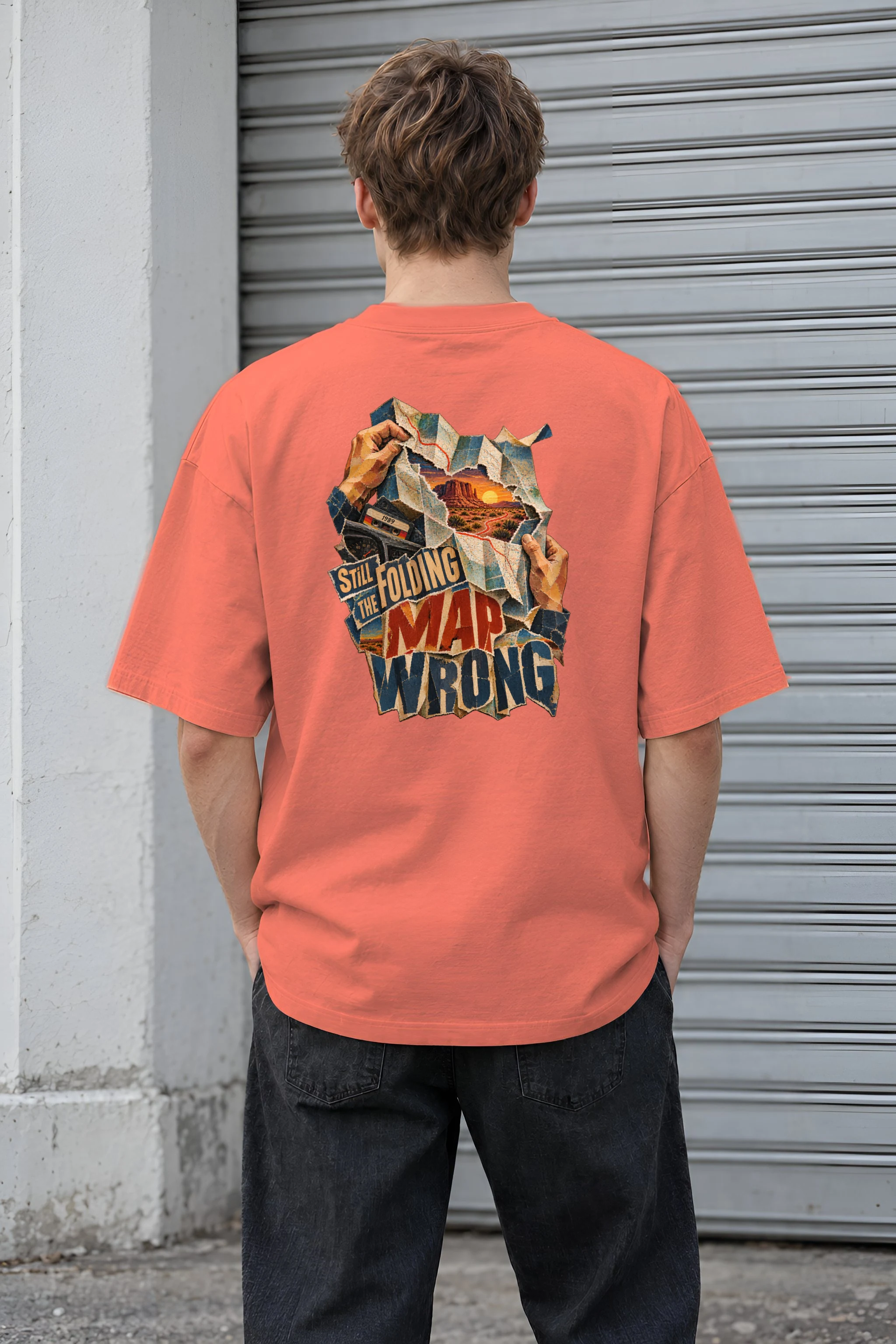 "Still Folding the Map Wrong" Unisex Oversized Heavyweight Crewneck T-Shirt