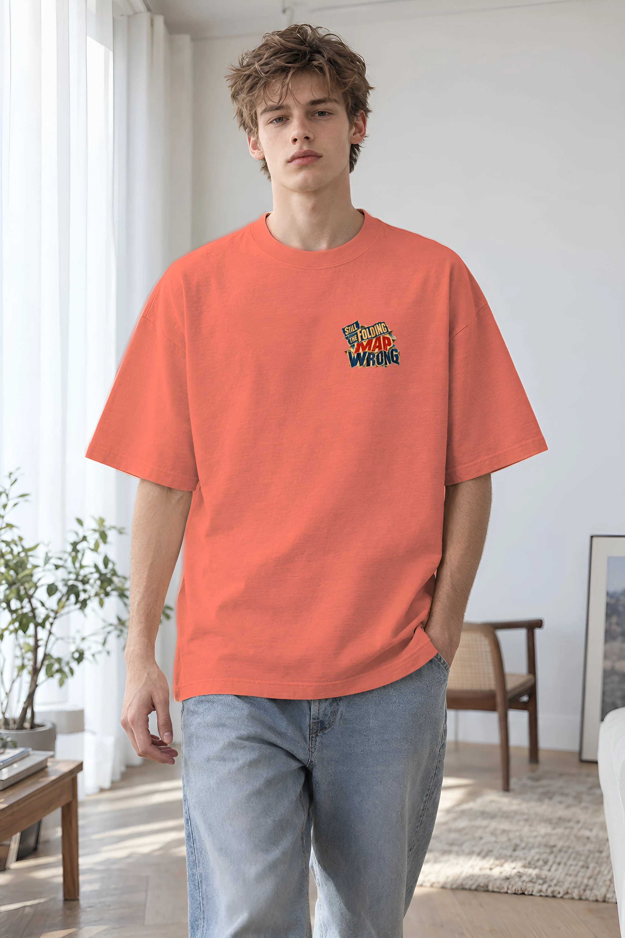"Still Folding the Map Wrong" Unisex Oversized Heavyweight Crewneck T-Shirt