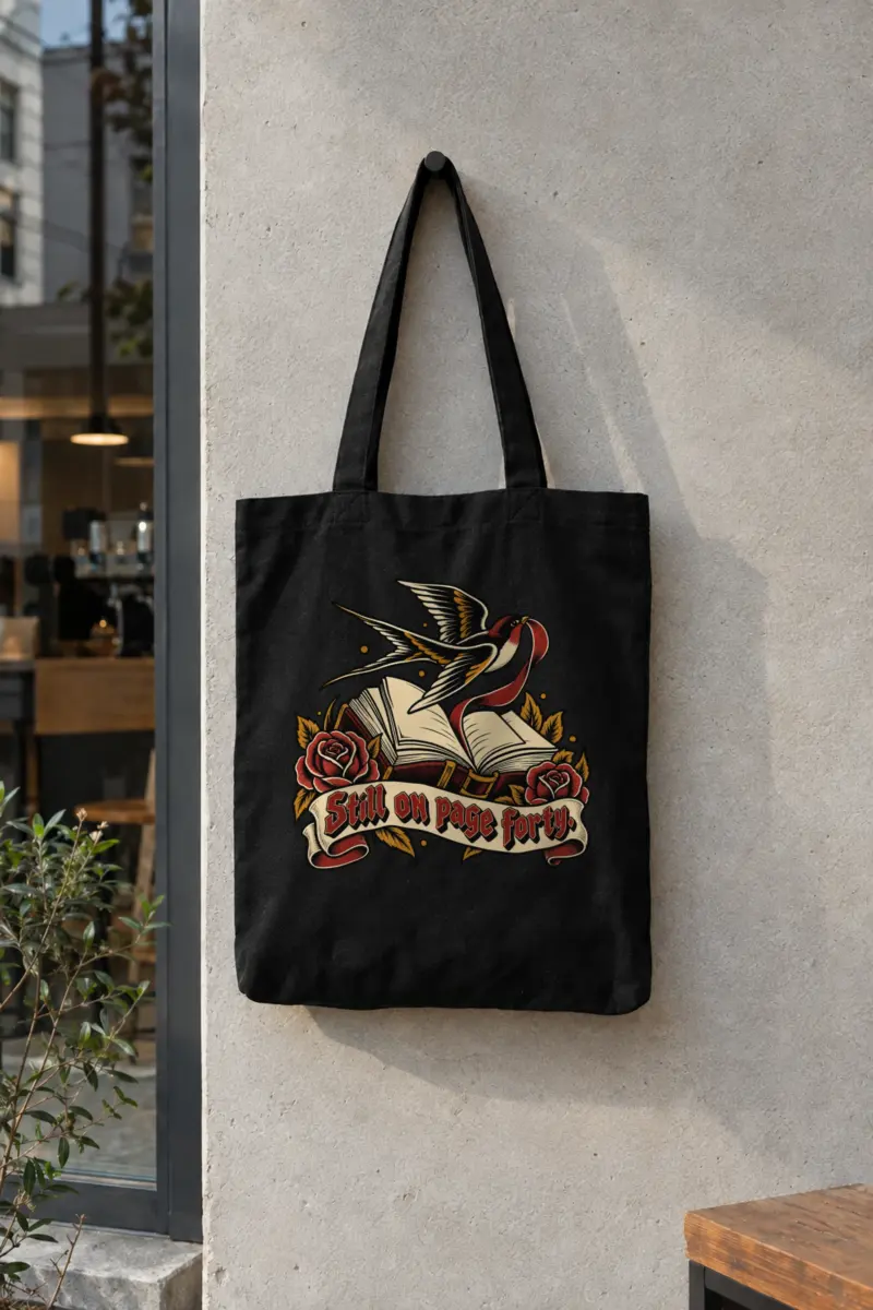 “Still on page forty” Classic Cotton Tote Bag