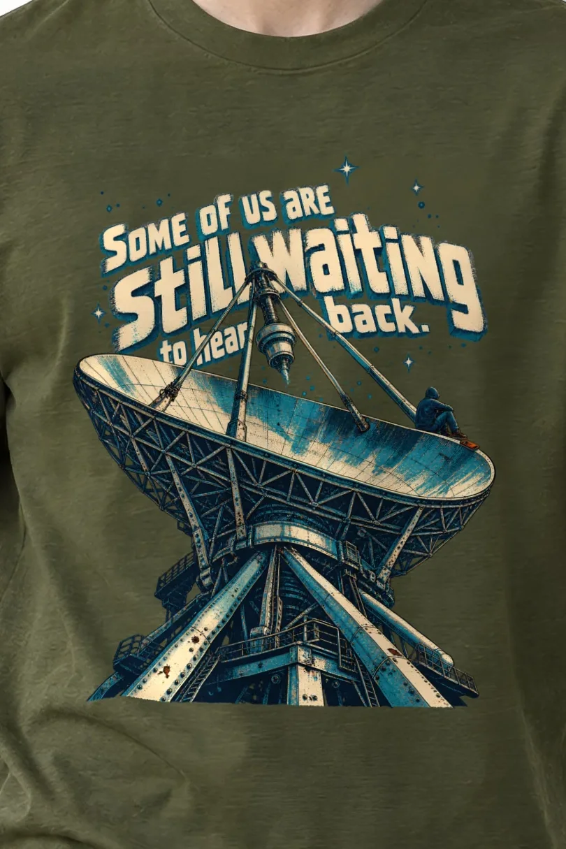 "Still Waiting" Heavyweight Unisex Crewneck T-shirt - the graphic up close