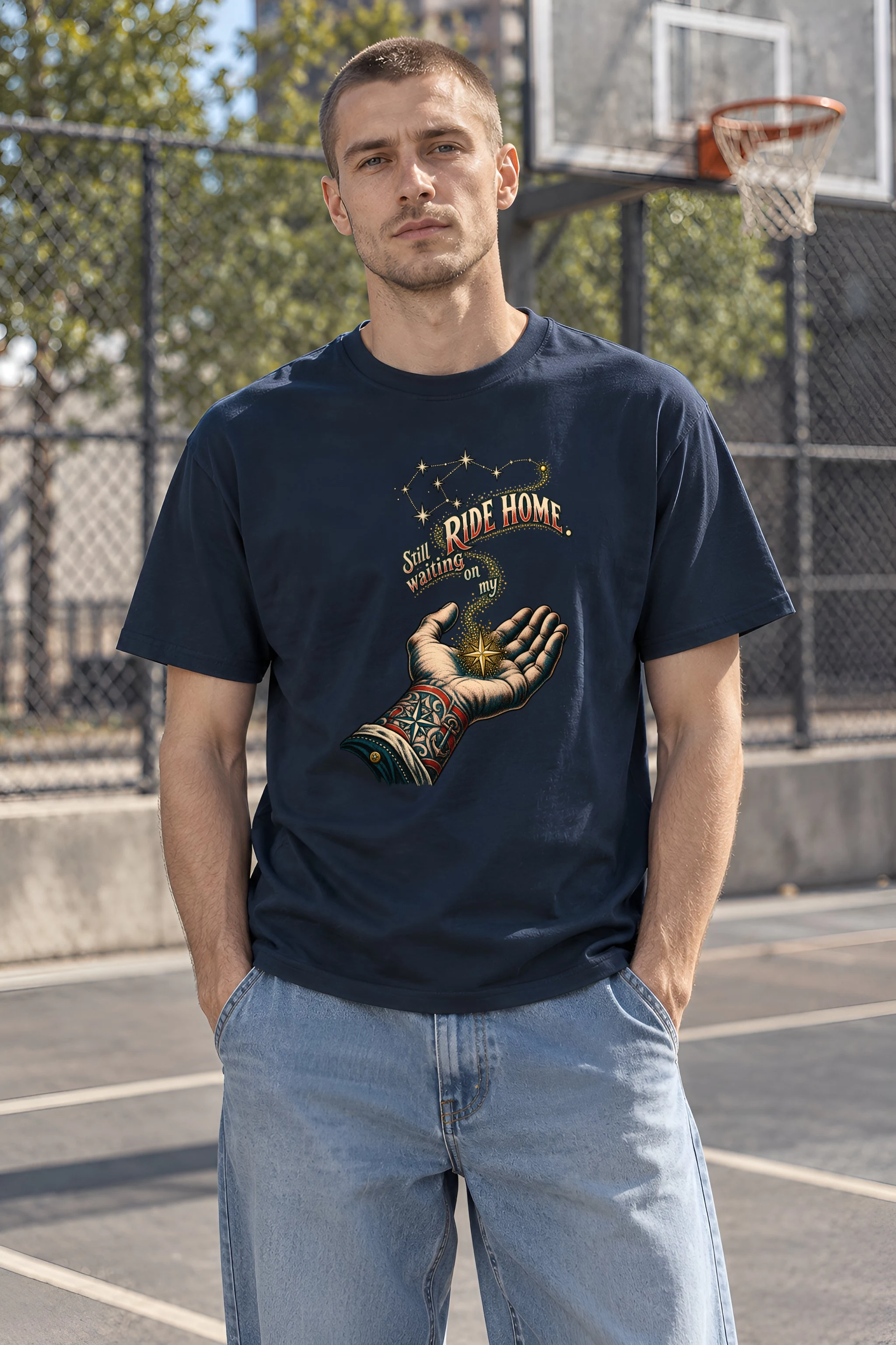 "Still Waiting on My Ride Home" Heavyweight Unisex Crewneck T-shirt