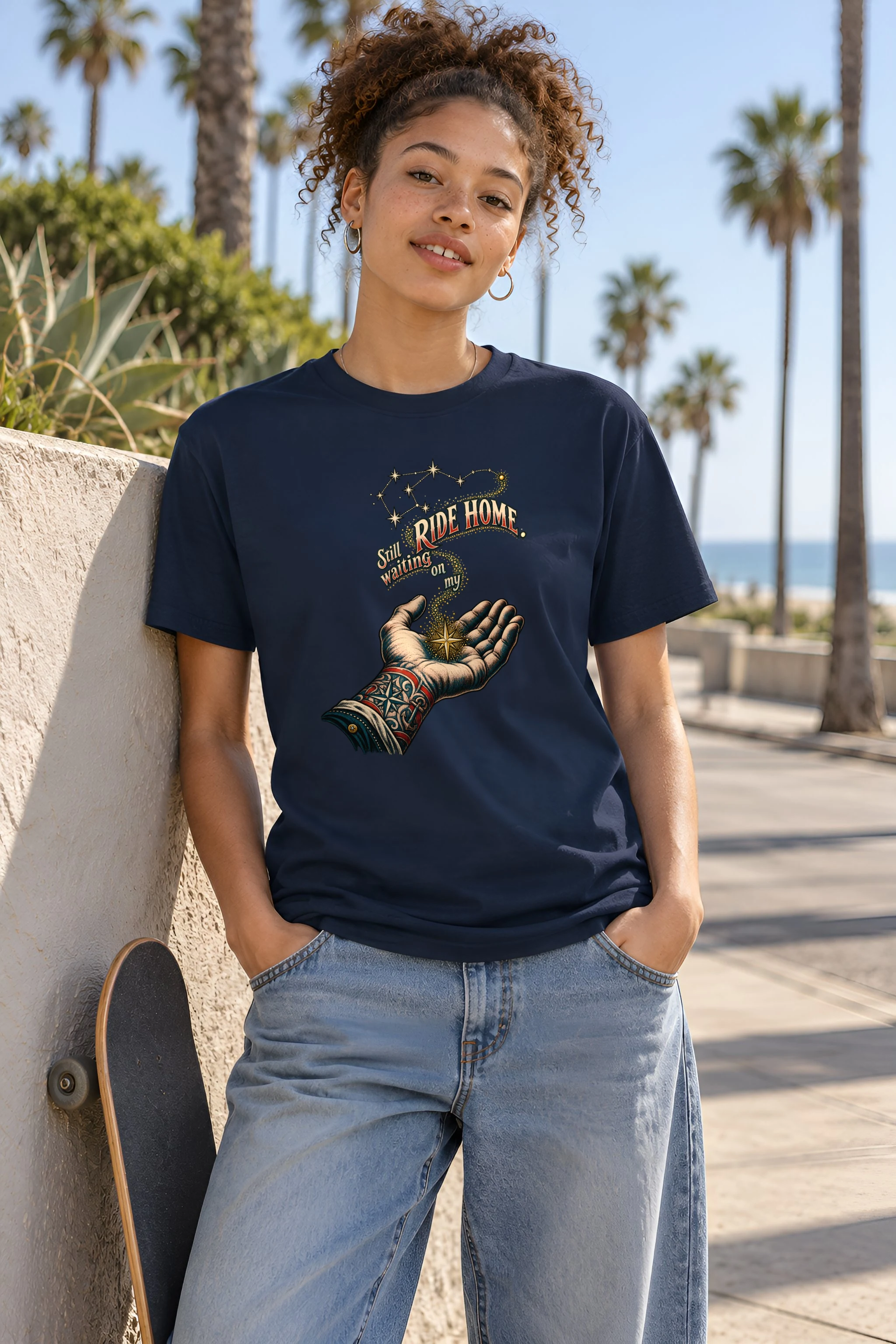 "Still Waiting on My Ride Home" Heavyweight Unisex Crewneck T-shirt