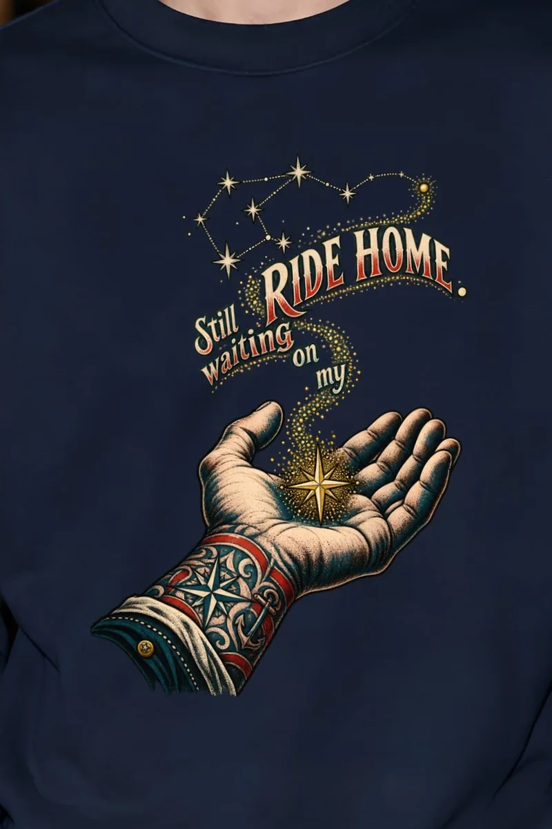"Still Waiting On My Ride Home" Unisex Crewneck Sweatshirt - the graphic up close