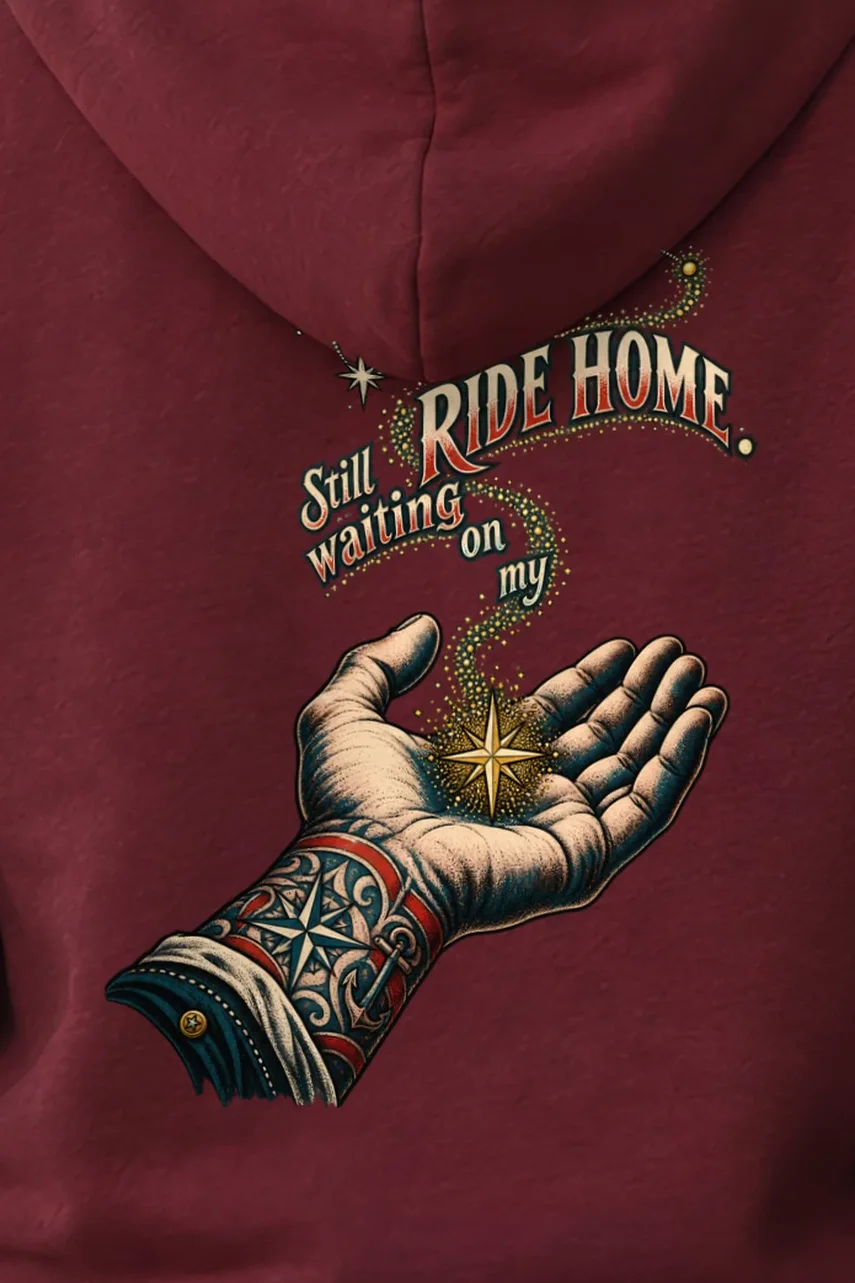"Still Waiting on My Ride Home" Unisex Pullover Hoodie - the graphic up close