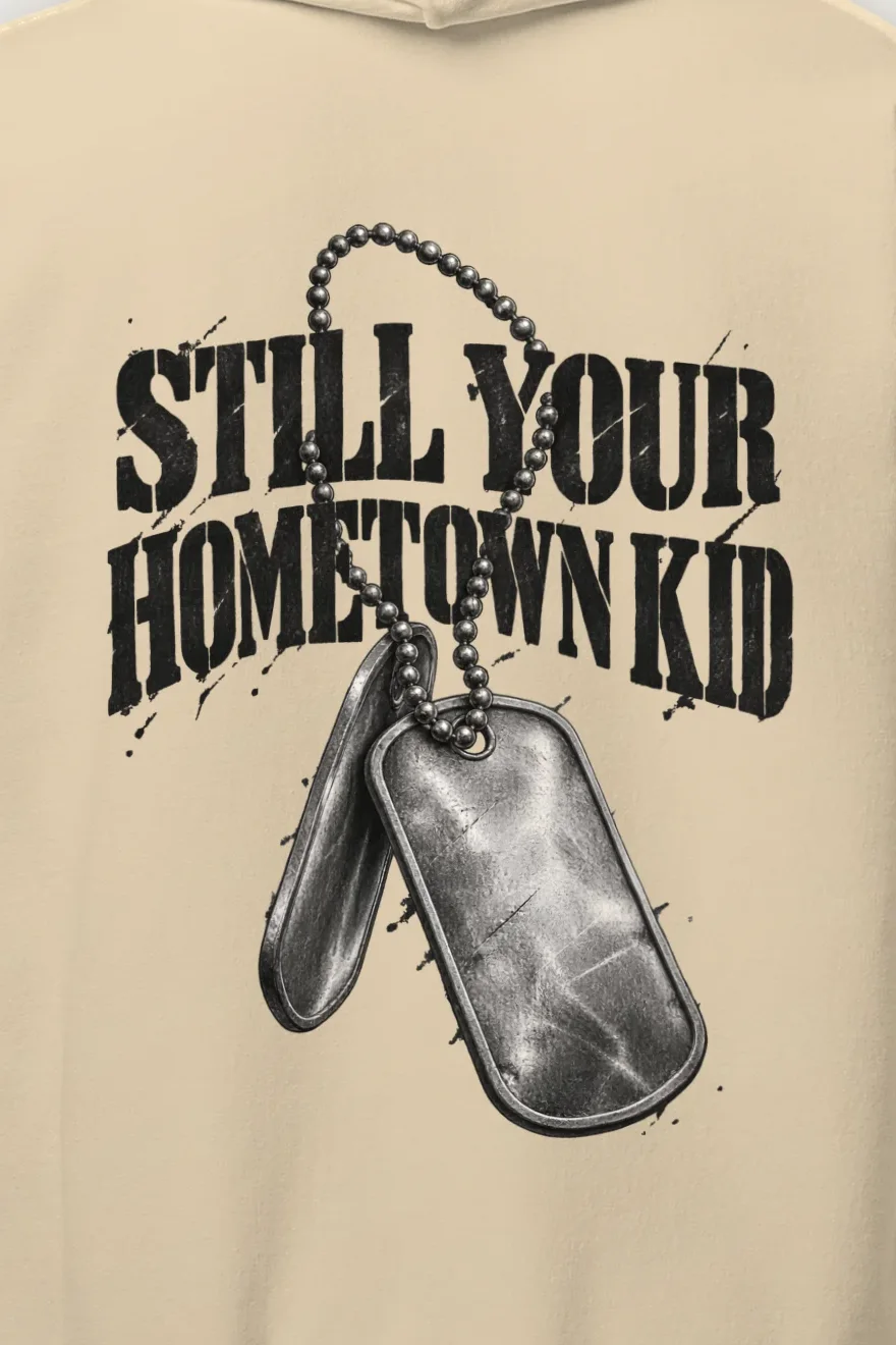 "Still Your Hometown Kid" Heavy Blend Unisex Pullover Hoodie - the graphic up close