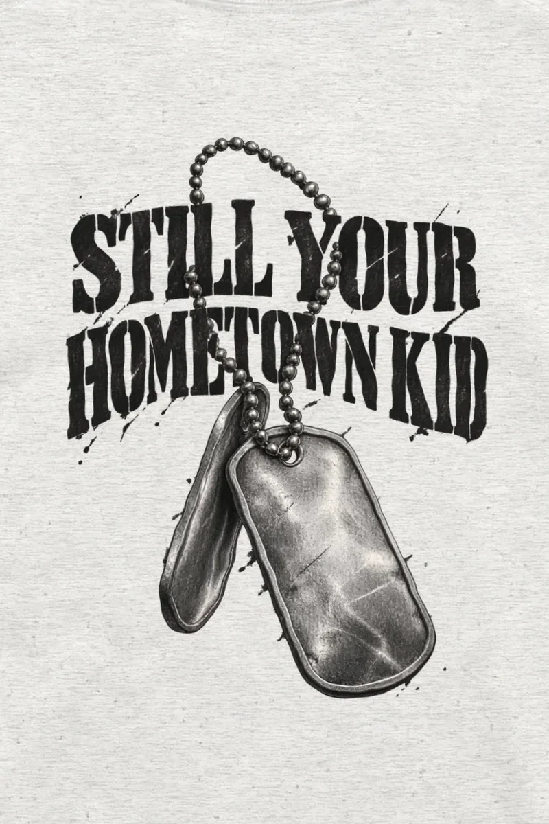 "Still Your Hometown Kid" Unisex Longsleeve T-shirt - the graphic up close