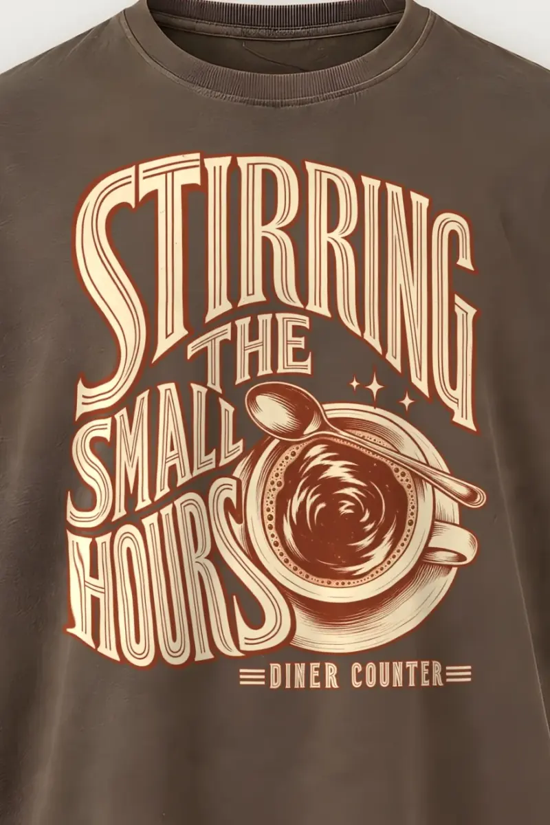 "Stirring the Small Hours" Men’s Oversized Heavyweight Crewneck T-Shirt - the graphic up close
