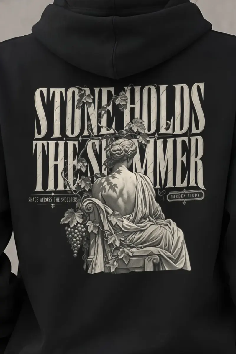 "Stone Holds the Summer" Heavy Blend Unisex Pullover Hoodie - the graphic up close
