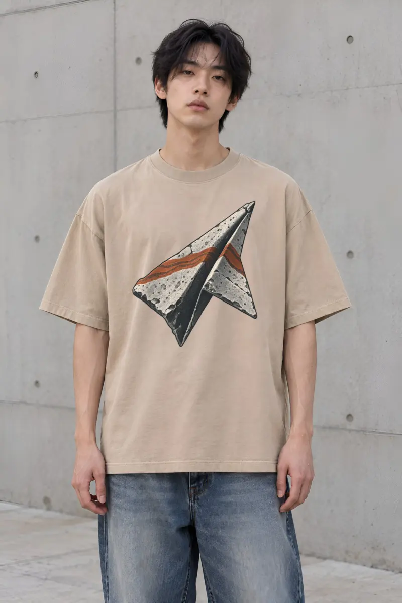 "Stone Paper Plane" Men's Oversized Heavyweight Crewneck T-Shirt