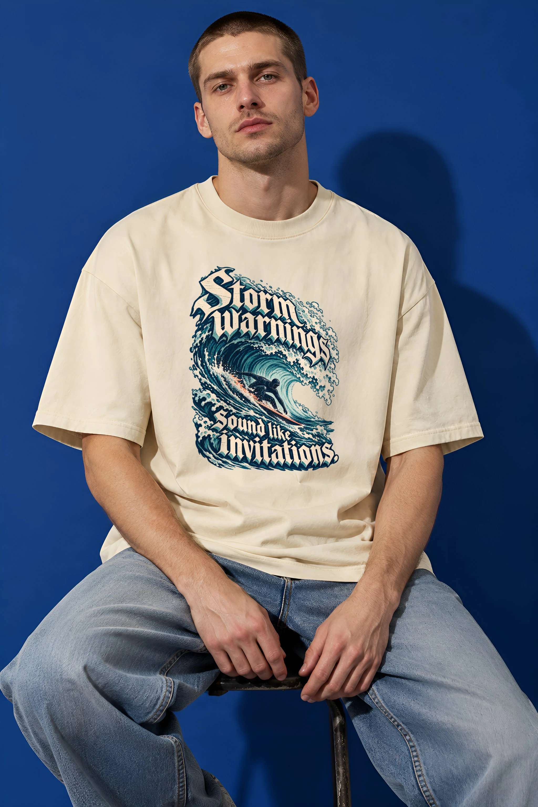 "Storm Warnings Sound Like Invitations" Unisex Oversized Heavyweight Crewneck T-Shirt