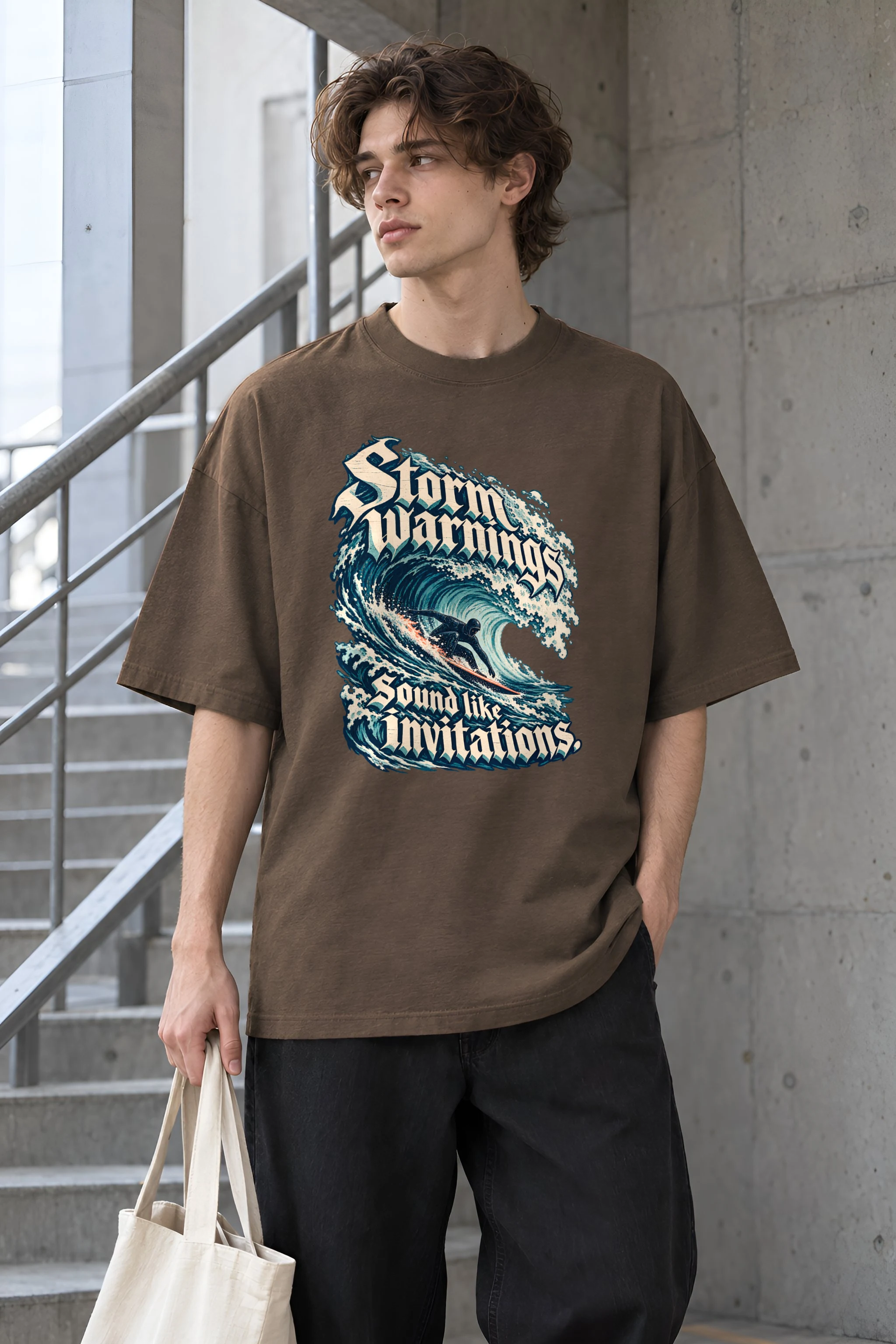 "Storm Warnings Sound Like Invitations" Unisex Oversized Heavyweight Crewneck T-Shirt