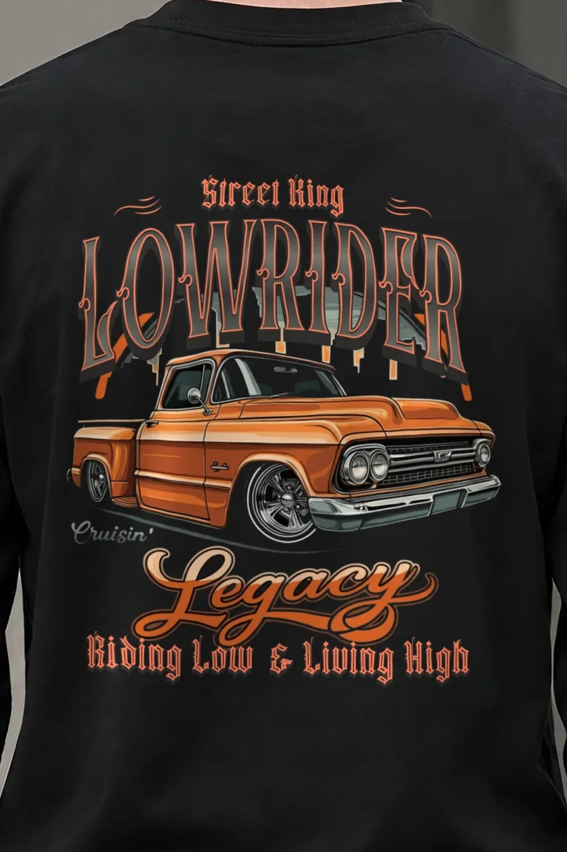 "Street King Lowrider" Unisex Longsleeve T-shirt - the graphic up close
