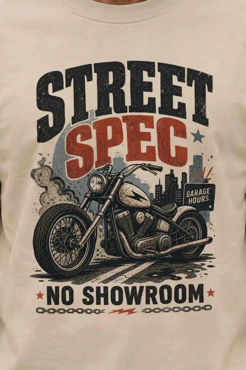 "Street Spec Garage" Unisex Longsleeve T-shirt - the graphic up close
