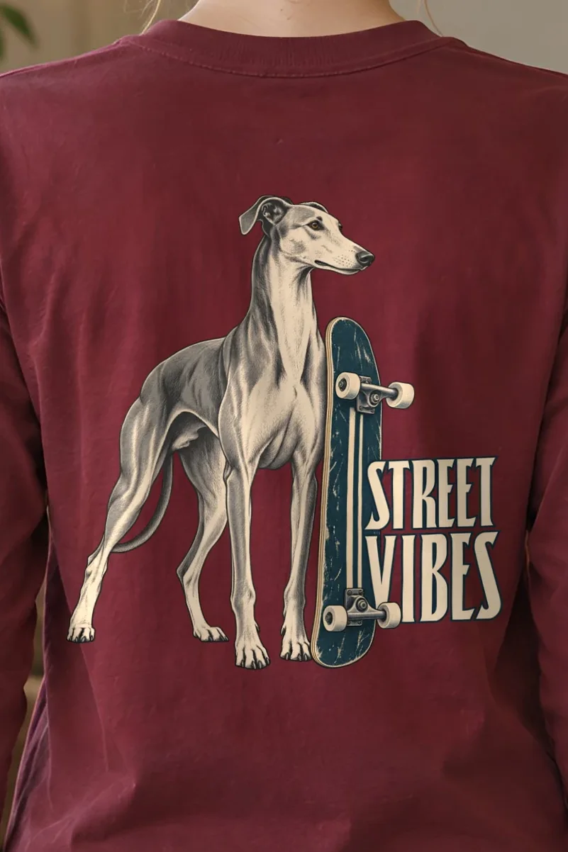 "Street Vibes Greyhound" Unisex Longsleeve T-shirt - the graphic up close