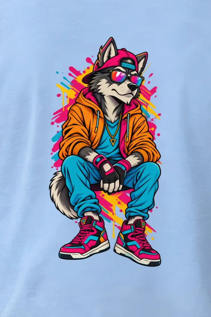 "Streetwear Wolf" Unisex Longsleeve T-shirt - the graphic up close