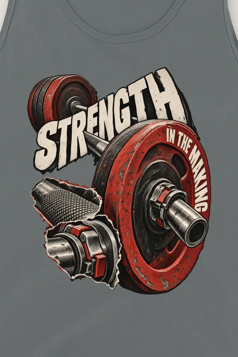 "Strength in the Making" Unisex Jersey Tank - the graphic up close