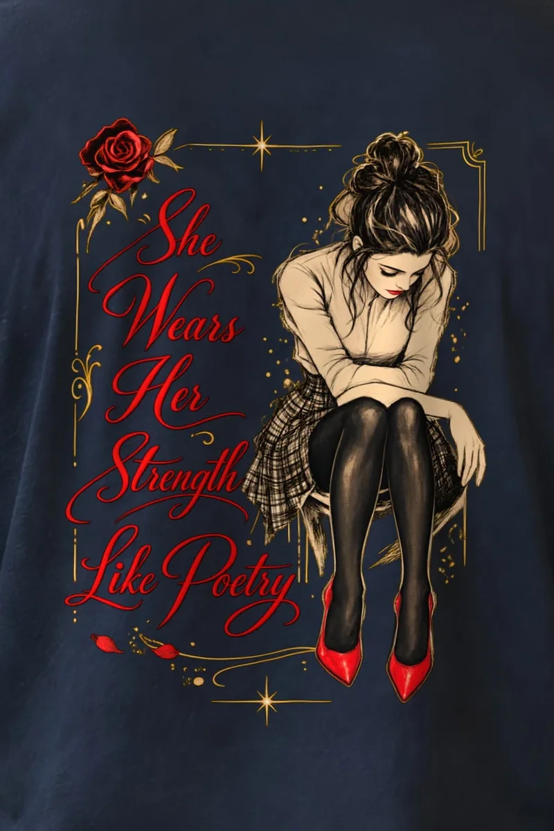 "Strength Like Poetry" Unisex Longsleeve T-shirt - the graphic up close