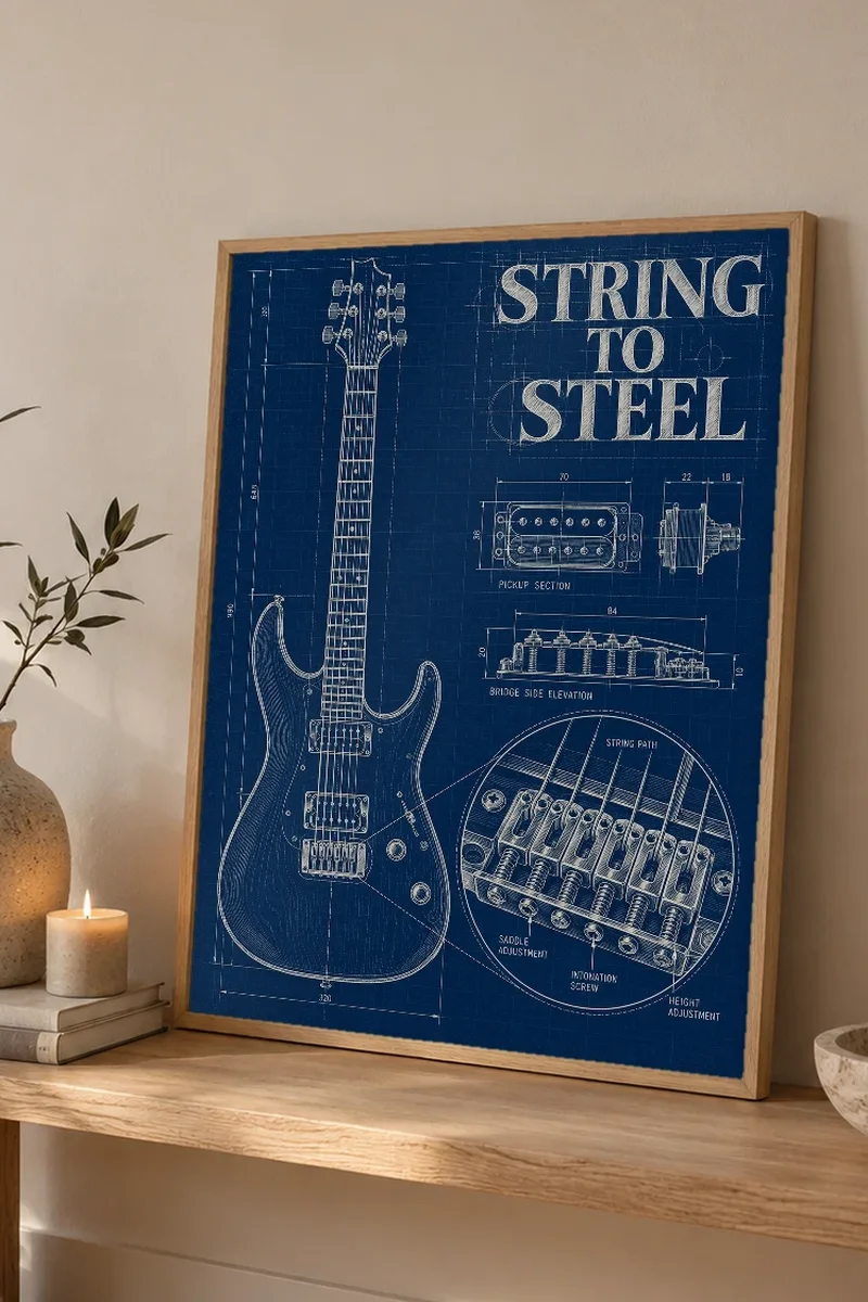 "String to Steel" Premium Wooden Framed Poster - the graphic up close