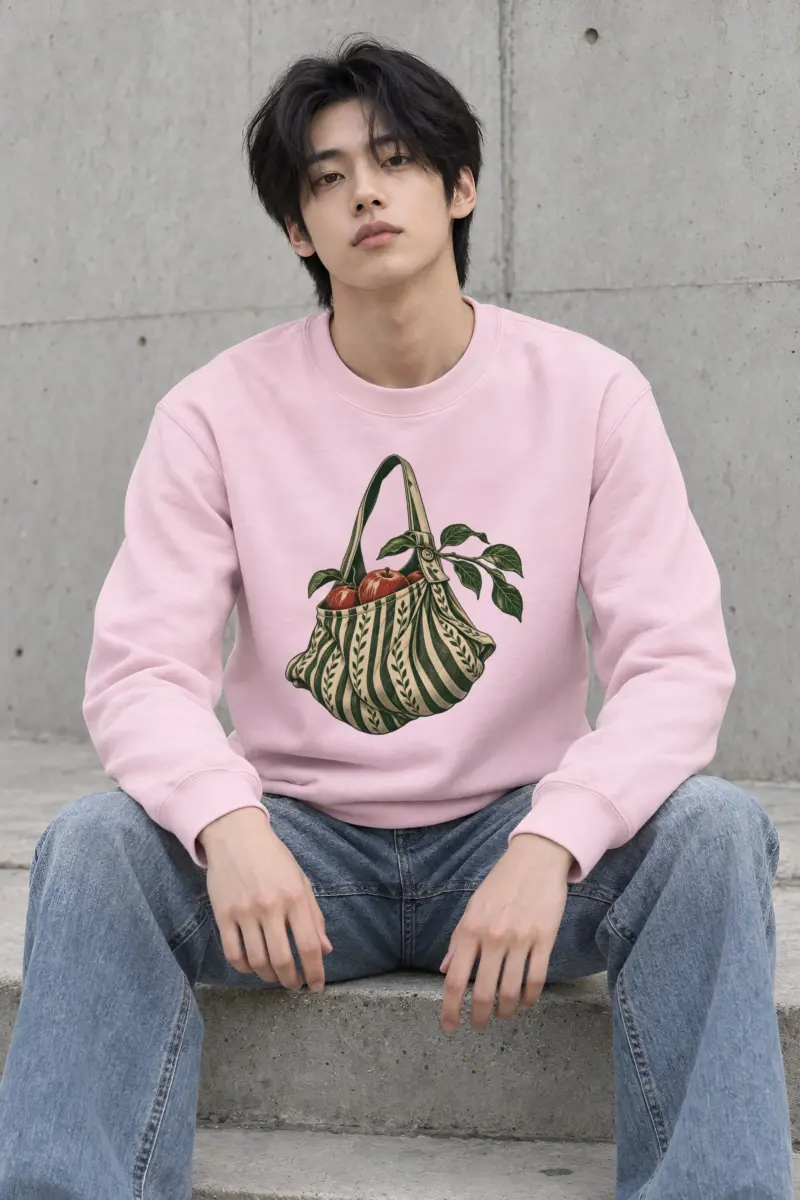 "Striped Apple Shoulder Bag" Heavy Blend Unisex Crewneck Sweatshirt