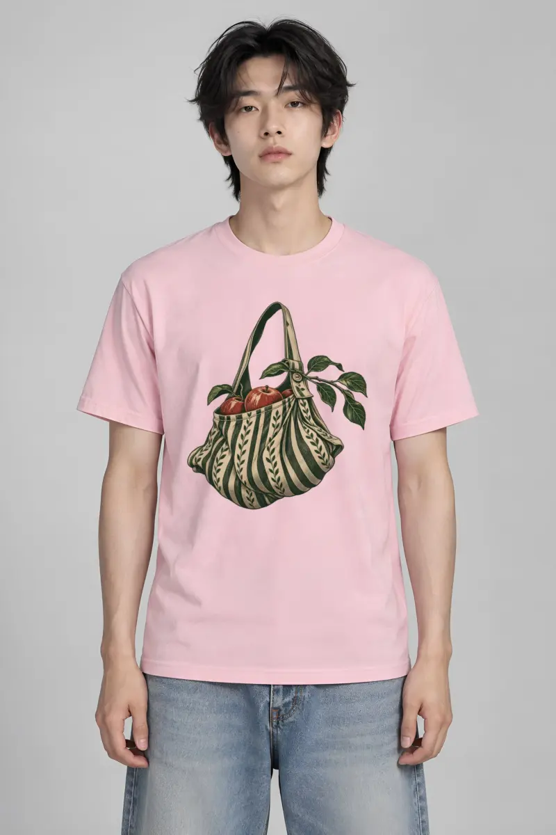 "Striped Apple Shoulder Bag" Heavyweight Unisex Crewneck T-shirt