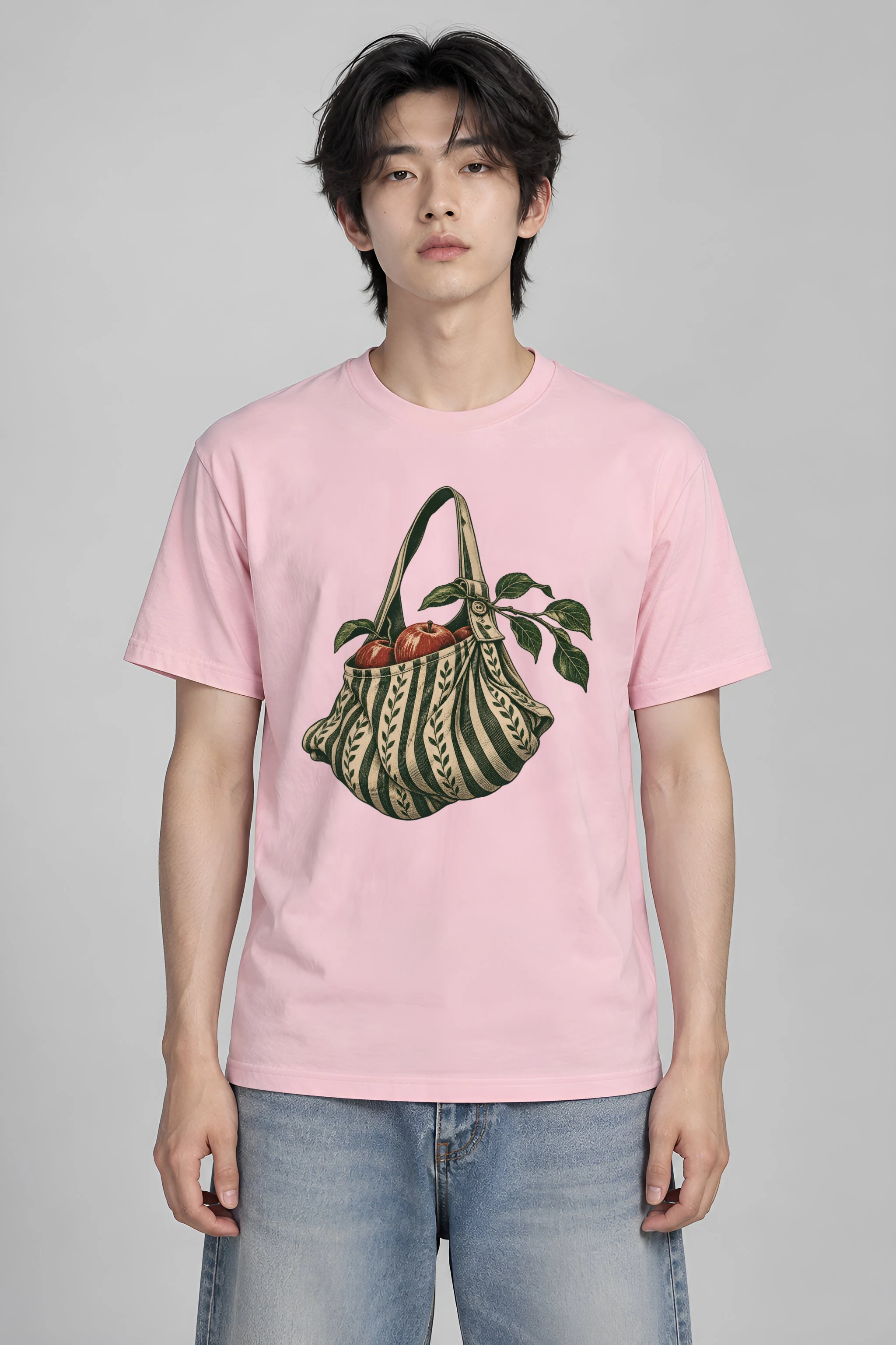 "Striped Apple Shoulder Bag" Heavyweight Unisex Crewneck T-shirt