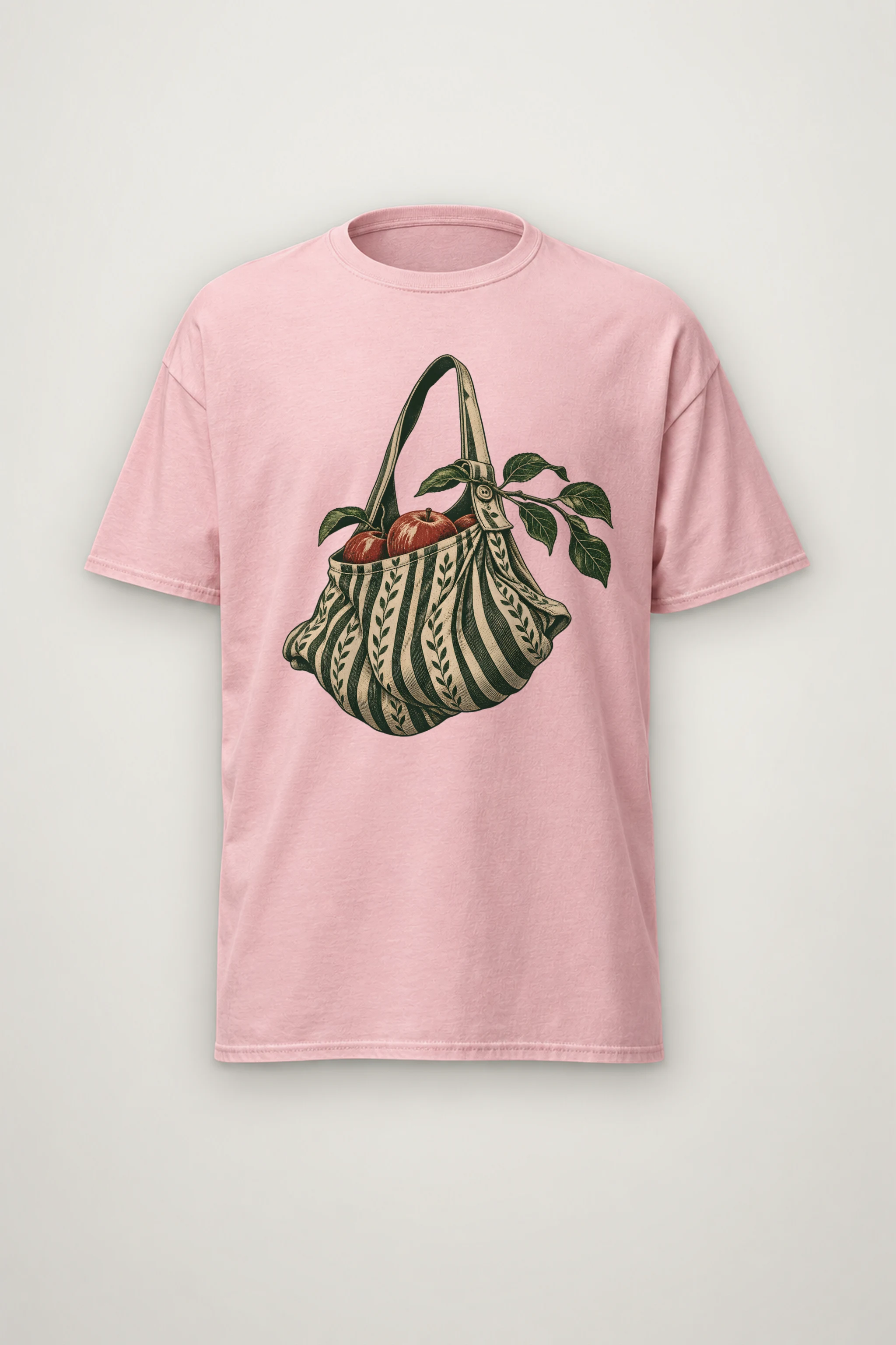 "Striped Apple Shoulder Bag" Heavyweight Unisex Crewneck T-shirt