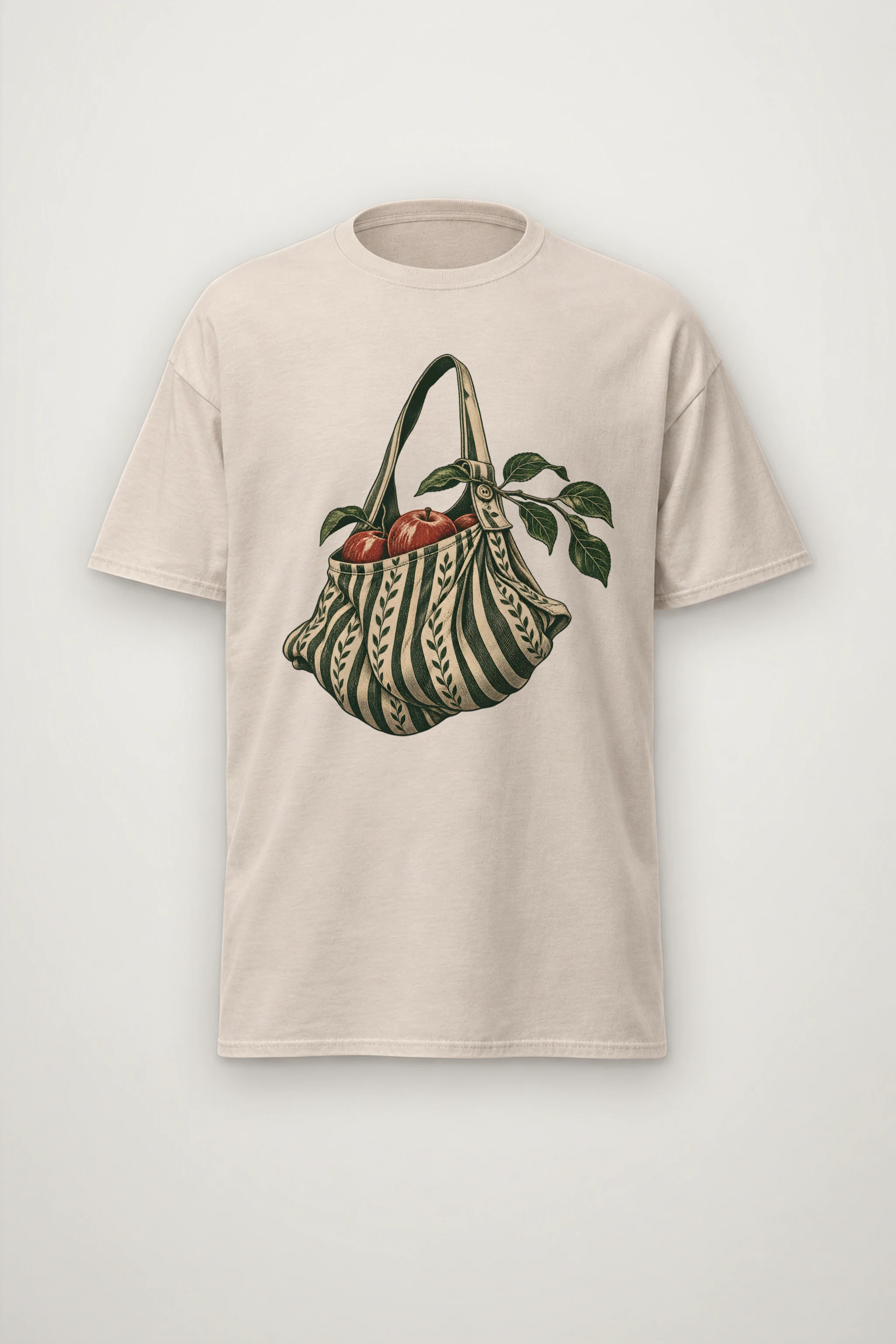"Striped Apple Shoulder Bag" Heavyweight Unisex Crewneck T-shirt